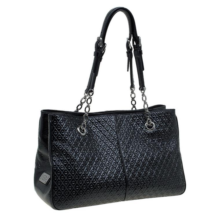 Pre Owned Tod's Black Patent Leather Signature Shopper Tote