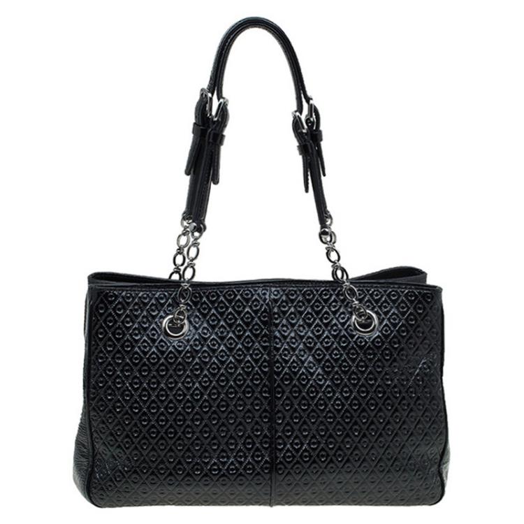 Pre Owned Tod's Black Patent Leather Signature Shopper Tote