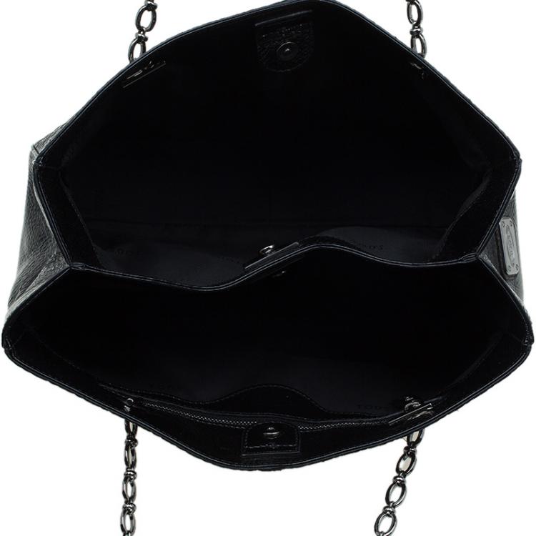 Pre Owned Tod's Black Patent Leather Signature Shopper Tote