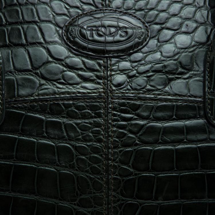 Pre Owned Tod's Dark Green Alligator Lady D Zip Tote