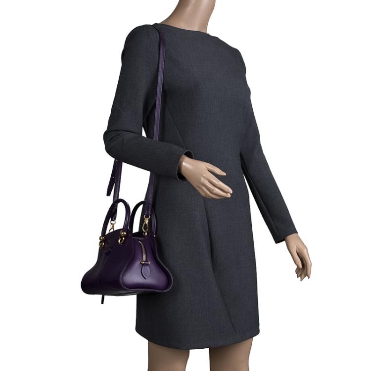 Pre Owned Tod's Purple Leather Small Sella Bowling Bag
