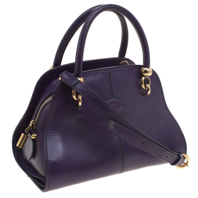 Pre Owned Tod's Purple Leather Small Sella Bowling Bag