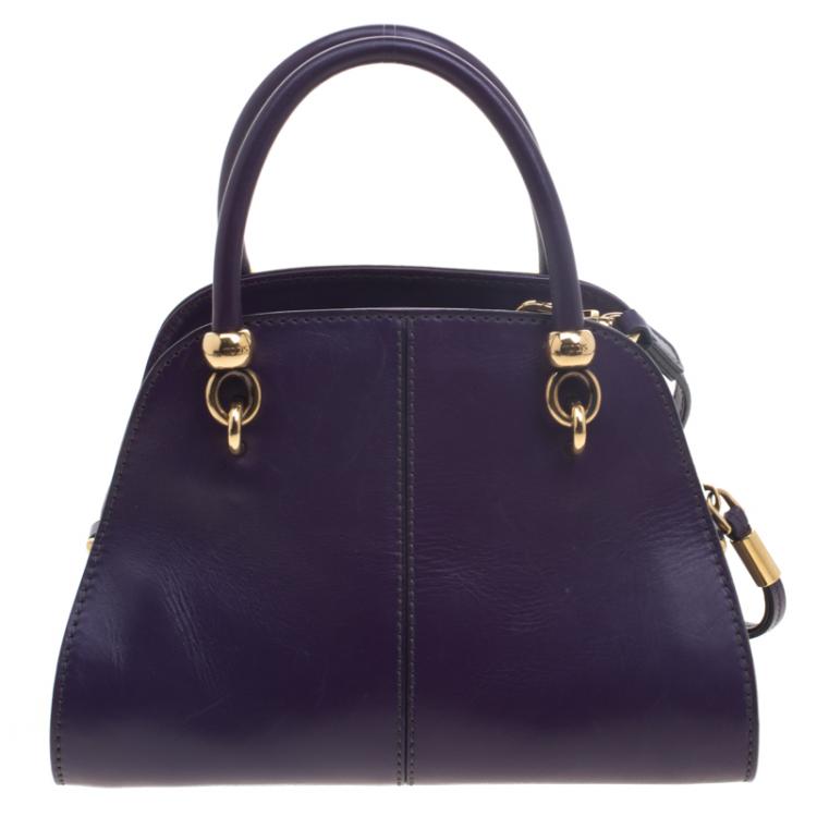 Pre Owned Tod's Purple Leather Small Sella Bowling Bag