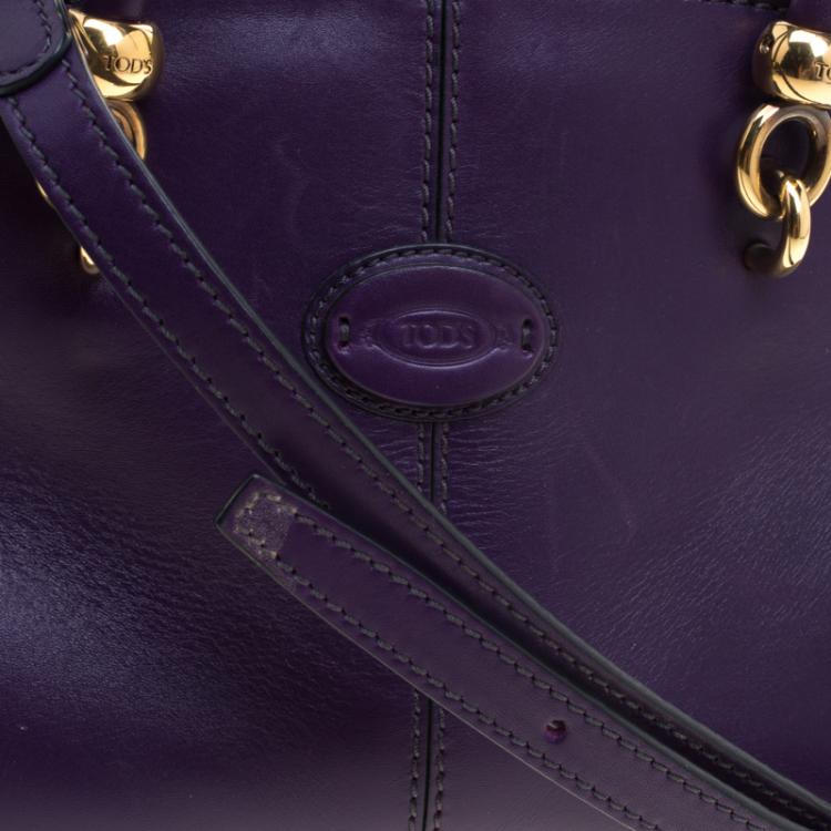 Pre Owned Tod's Purple Leather Small Sella Bowling Bag