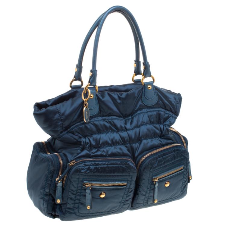 Pre Owned Tod's Blue Nylon Pashmy Pocket Media D Tote