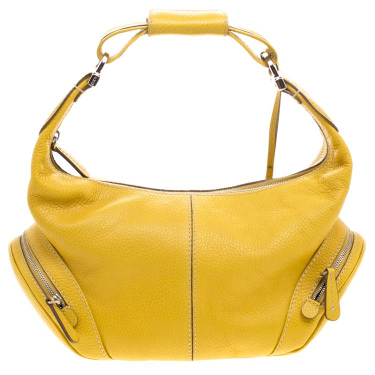 Pre Owned Tod's Yellow Leather Charlotte Hobo