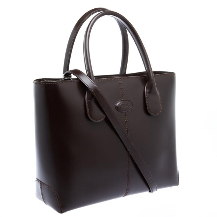 Pre Owned Tod's Dark Brown Leather Classic D Shopping Tote