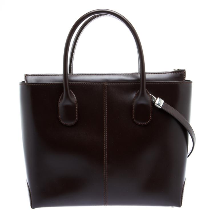Pre Owned Tod's Dark Brown Leather Classic D Shopping Tote