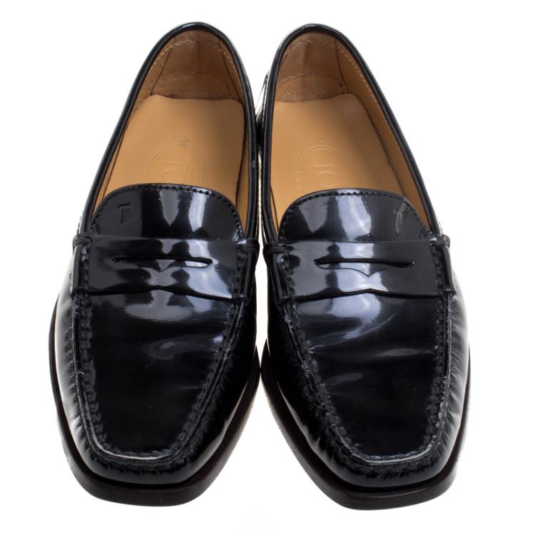 مملوكة مسبقًا Tod's Black Leather Square Toe Penny Loafers Size 36