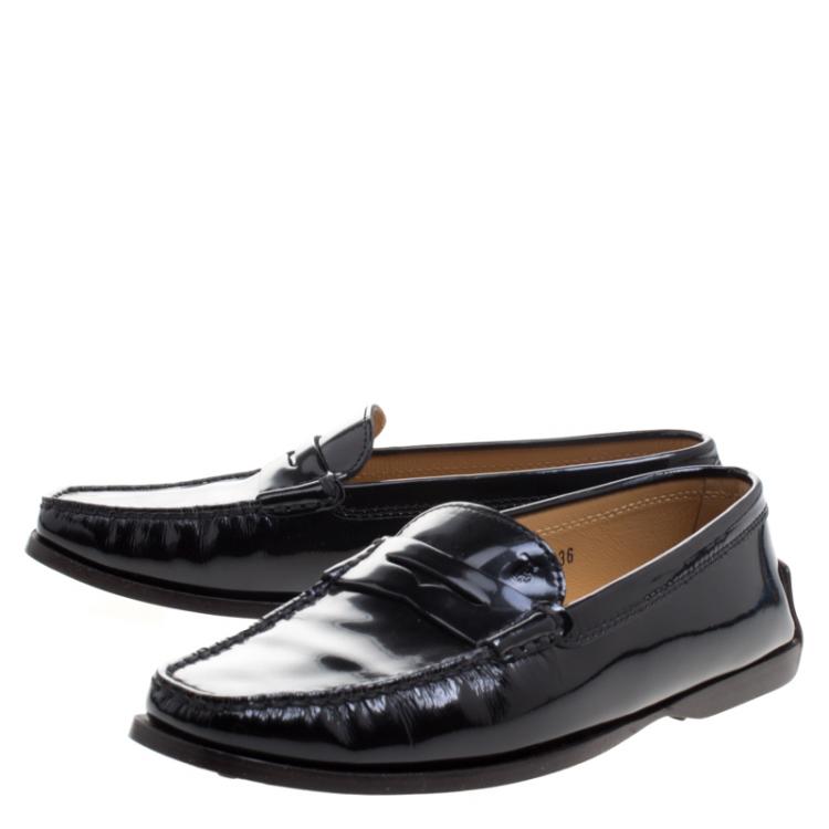 مملوكة مسبقًا Tod's Black Leather Square Toe Penny Loafers Size 36