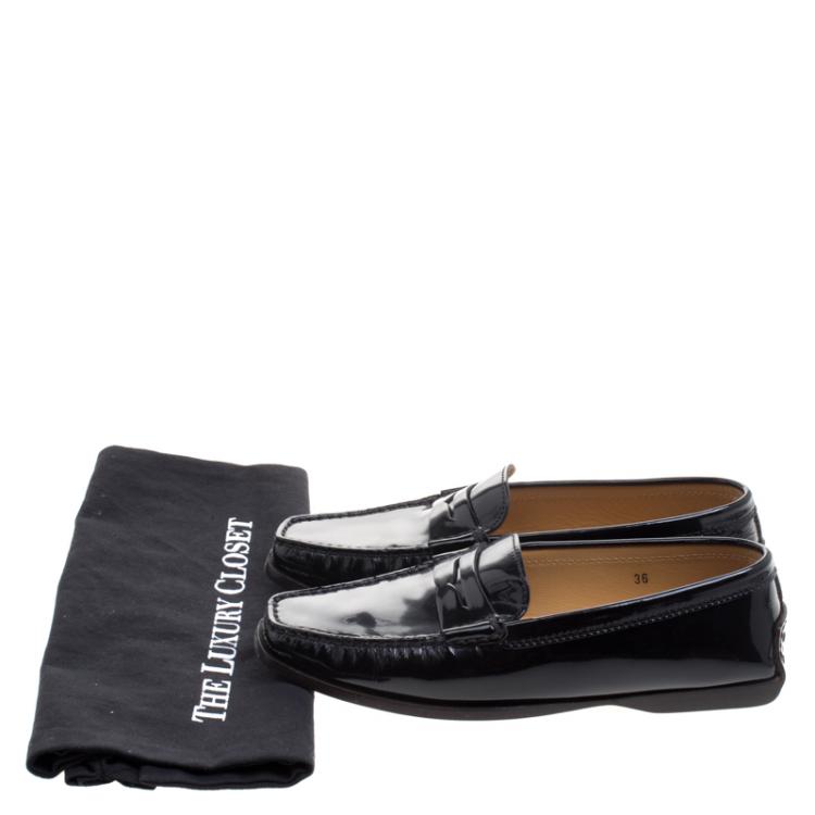 مملوكة مسبقًا Tod's Black Leather Square Toe Penny Loafers Size 36