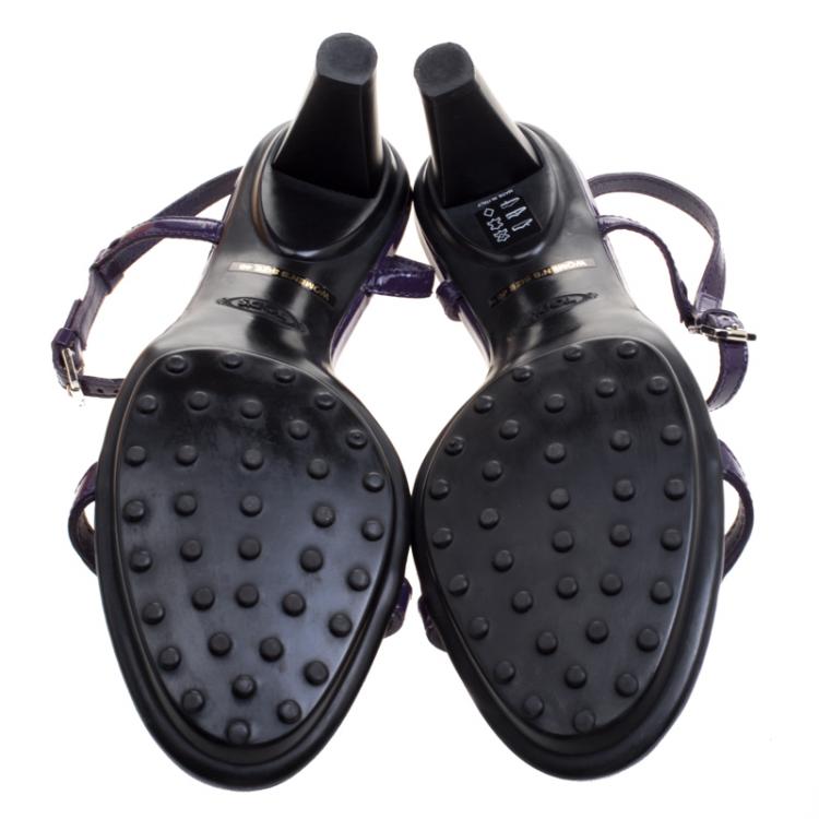 Pre Owned Tod's Purple Patent Leather T Strap Sandals Size 40