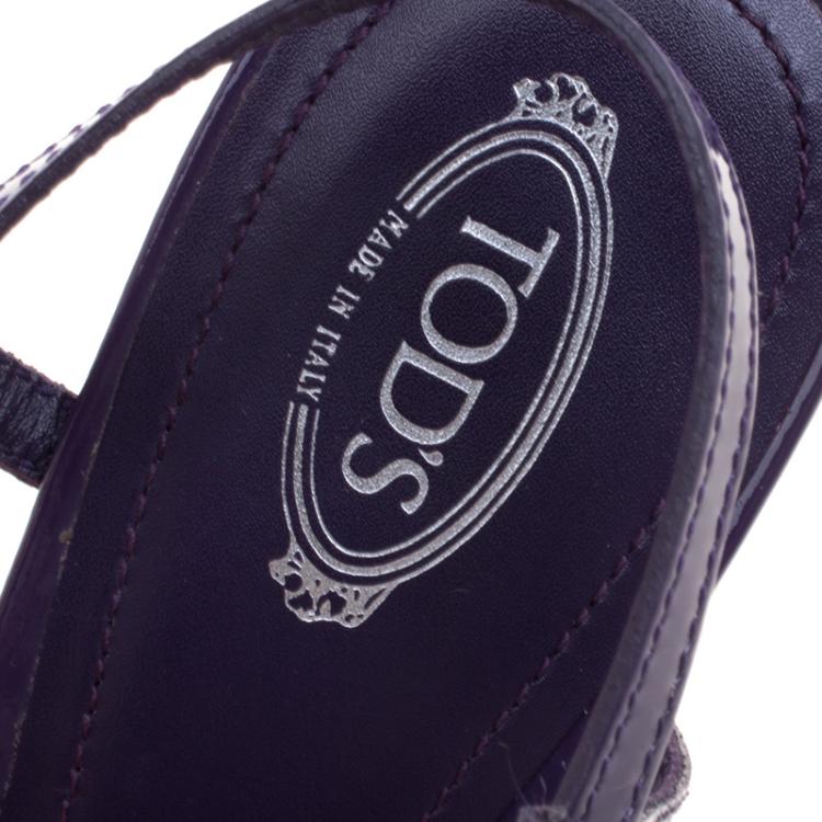 Pre Owned Tod's Purple Patent Leather T Strap Sandals Size 40