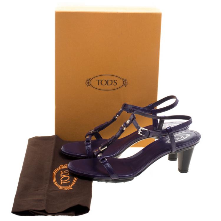 Pre Owned Tod's Purple Patent Leather T Strap Sandals Size 40