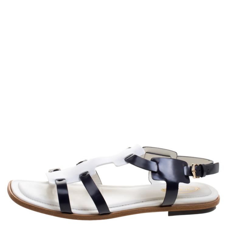 Pre Owned Tod's Two Tone Leather T Strap Flat Sandals Size 39