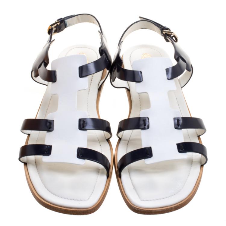 Pre Owned Tod's Two Tone Leather T Strap Flat Sandals Size 39