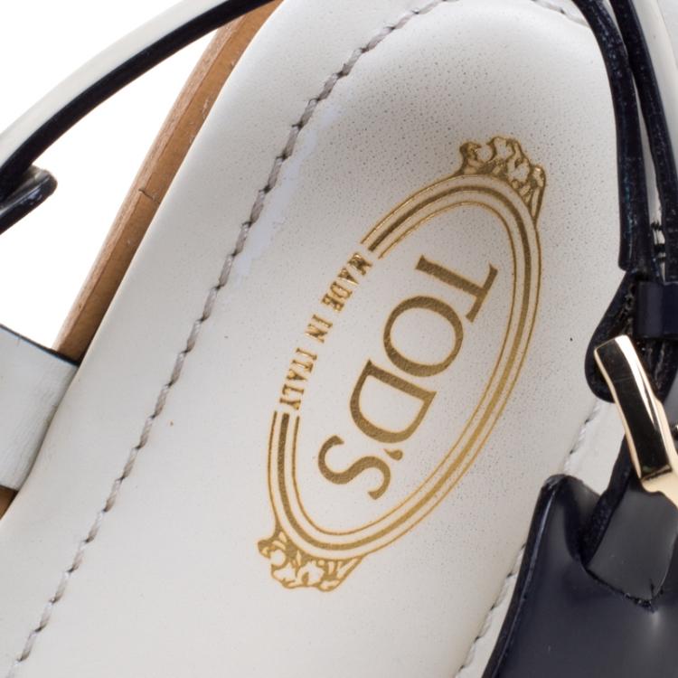 Pre Owned Tod's Two Tone Leather T Strap Flat Sandals Size 39