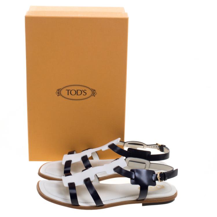 Pre Owned Tod's Two Tone Leather T Strap Flat Sandals Size 39