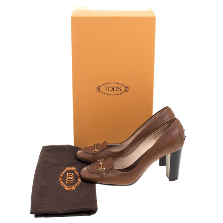 Pre Owned Tod's Brown Leather Loafer Pumps Size 38.5
