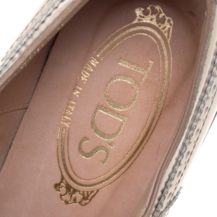 Pre Owned Tod's Bronze Metallic Brogue Leather Lace Up Oxfords Size 37.5