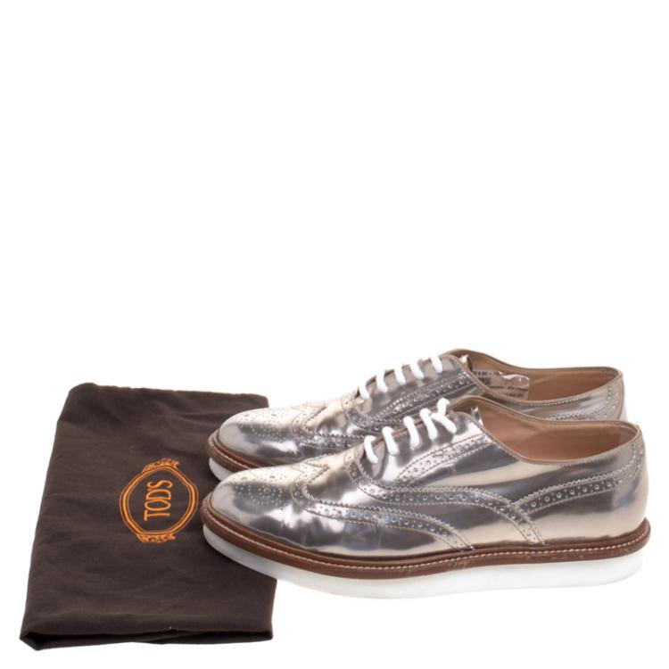 Pre Owned Tod's Bronze Metallic Brogue Leather Lace Up Oxfords Size 37.5