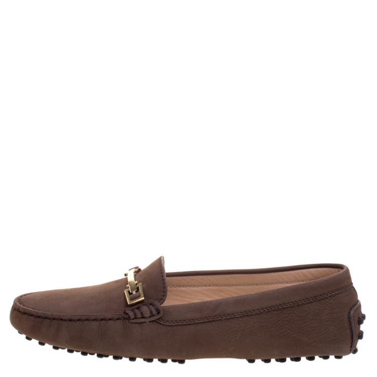 Pre Owned Tod's Brown Suede Horsebit Loafers Size 38