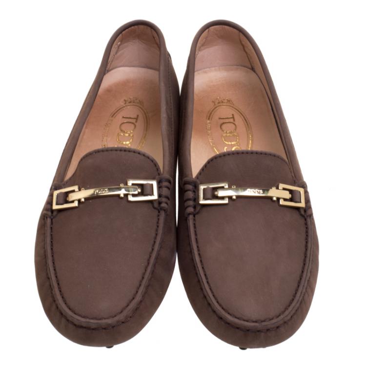 Pre Owned Tod's Brown Suede Horsebit Loafers Size 38