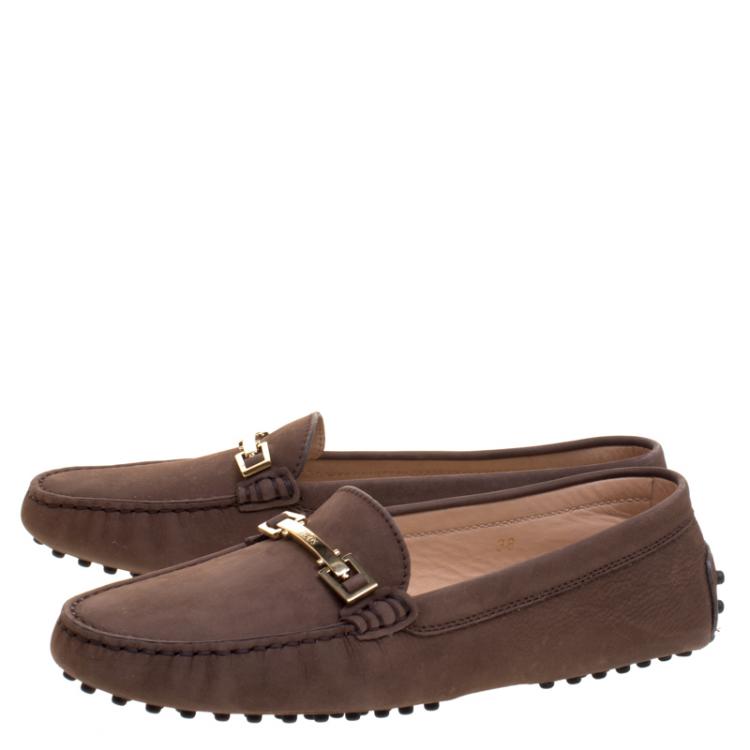 Pre Owned Tod's Brown Suede Horsebit Loafers Size 38