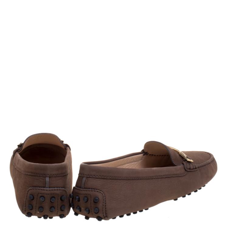 Pre Owned Tod's Brown Suede Horsebit Loafers Size 38
