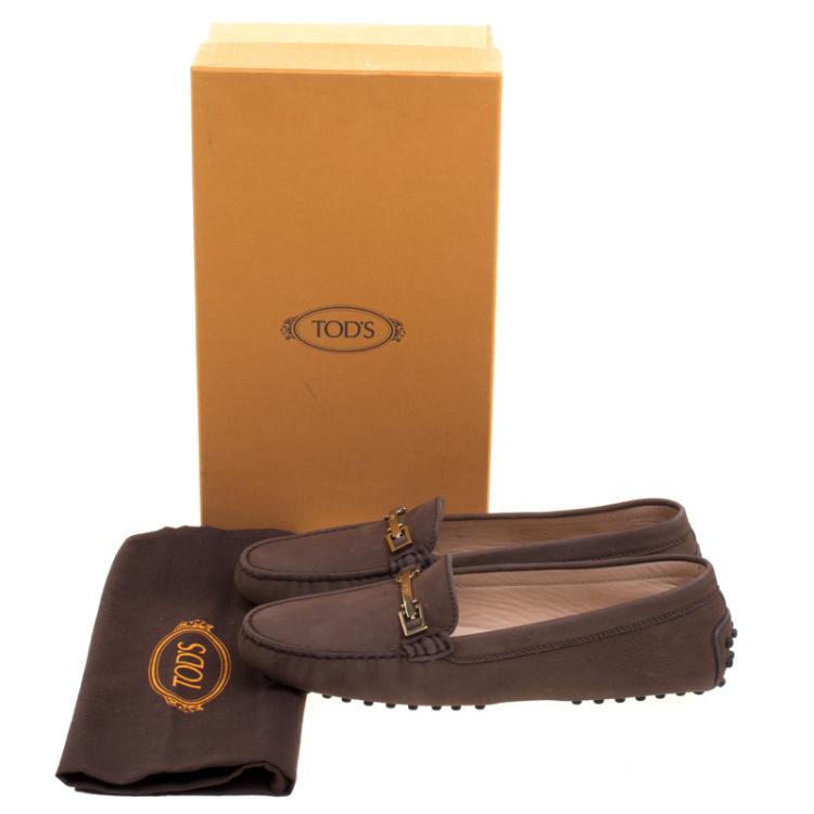 Pre Owned Tod's Brown Suede Horsebit Loafers Size 38
