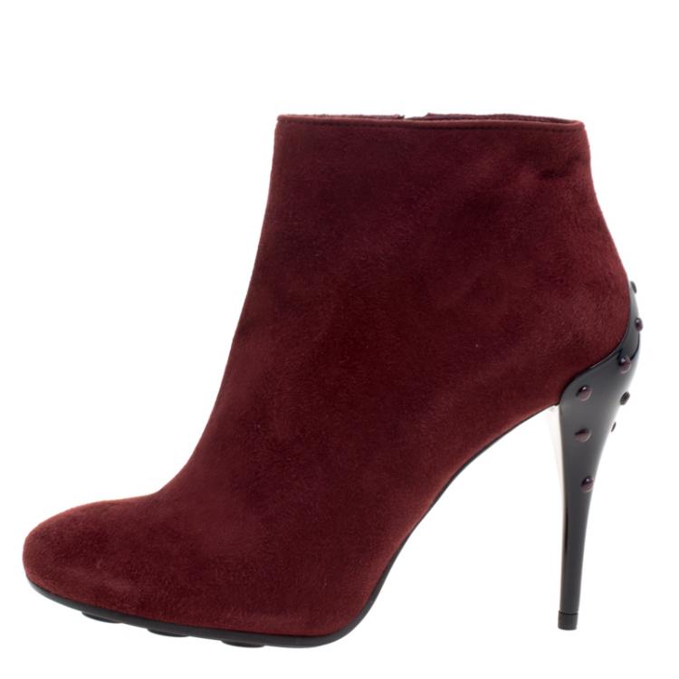Pre Owned Tod's Burgundy Suede Ankle Boots Size 37