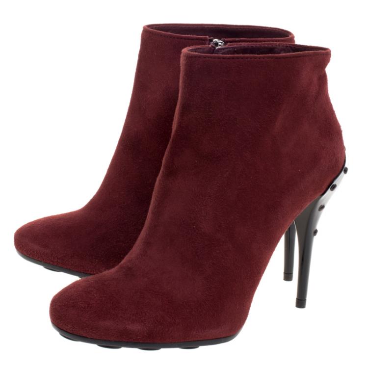 Pre Owned Tod's Burgundy Suede Ankle Boots Size 37