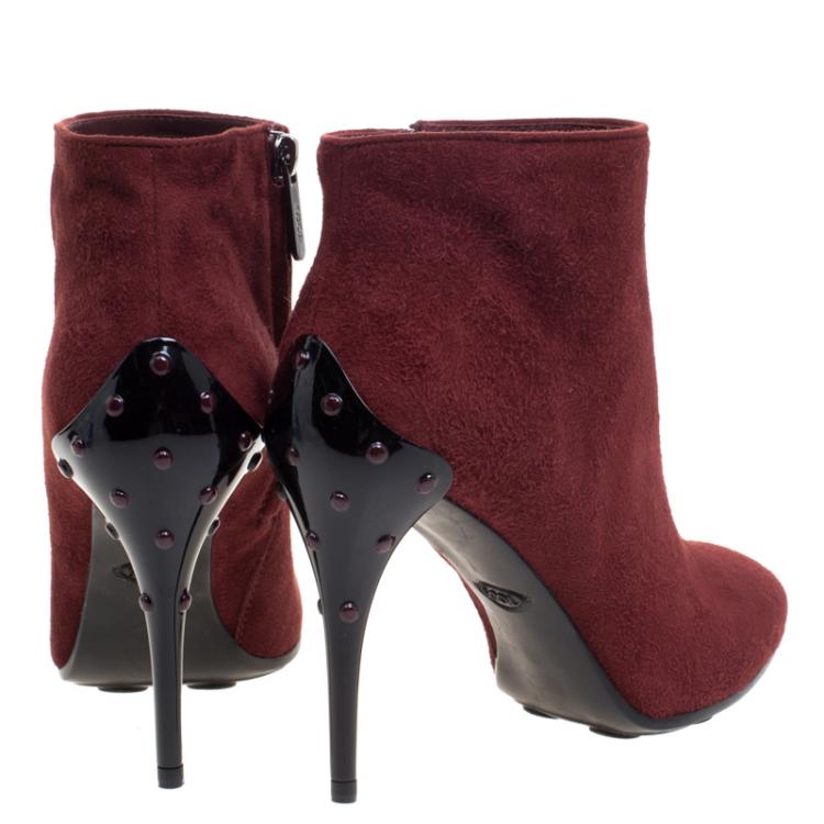 Pre Owned Tod's Burgundy Suede Ankle Boots Size 37