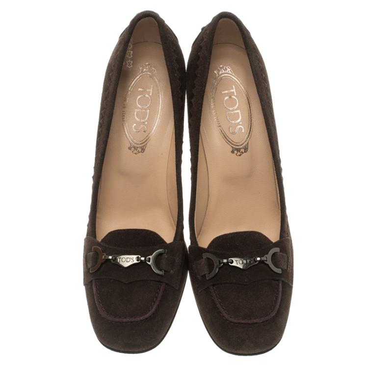Pre Owned Tod's Brown Suede Jodie Loafer Pumps Size 38