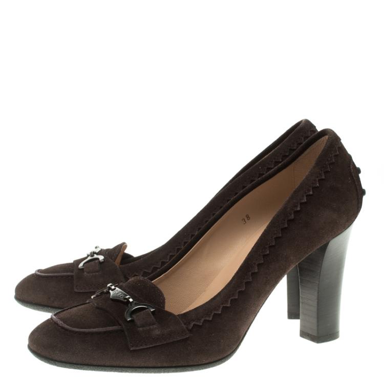 Pre Owned Tod's Brown Suede Jodie Loafer Pumps Size 38