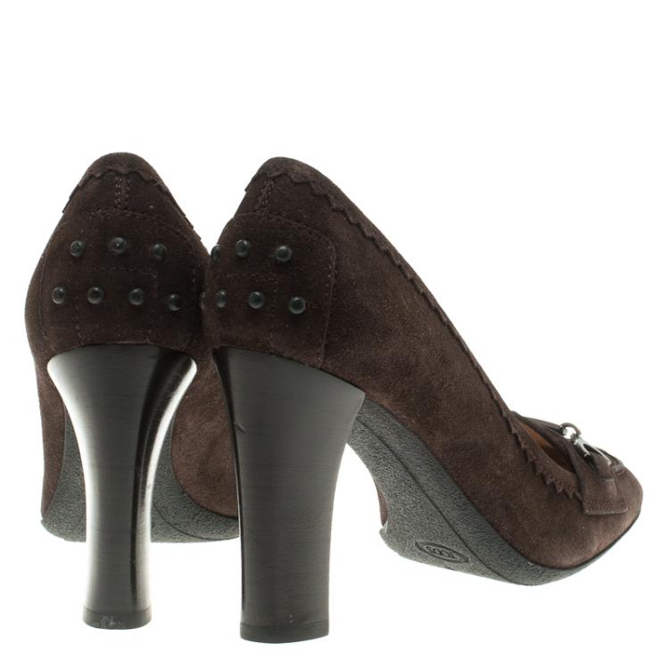 Pre Owned Tod's Brown Suede Jodie Loafer Pumps Size 38