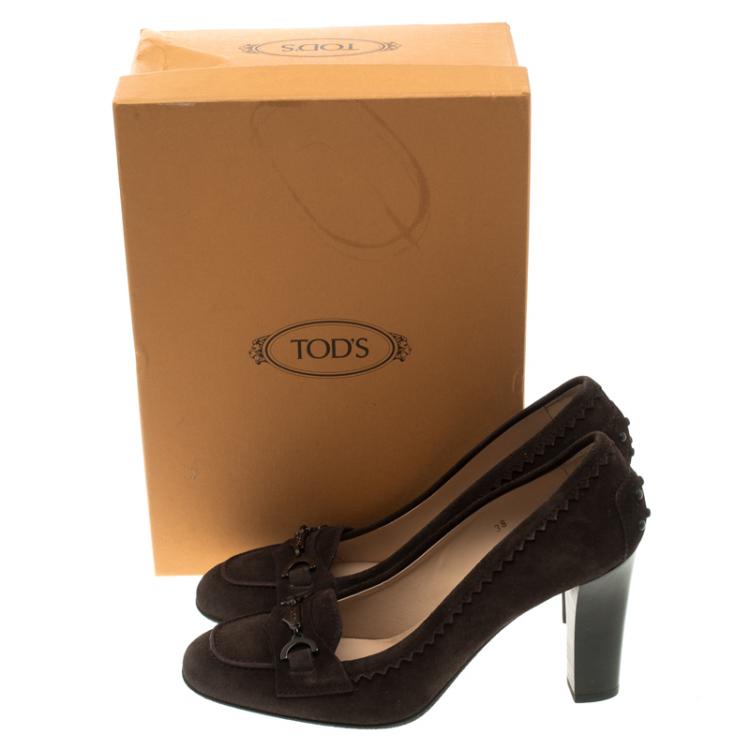 Pre Owned Tod's Brown Suede Jodie Loafer Pumps Size 38