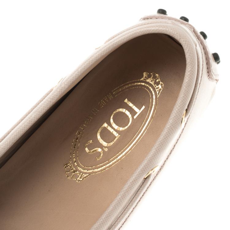 Pre Owned Tod's Blush Pink Leather Bow Loafers Size 39
