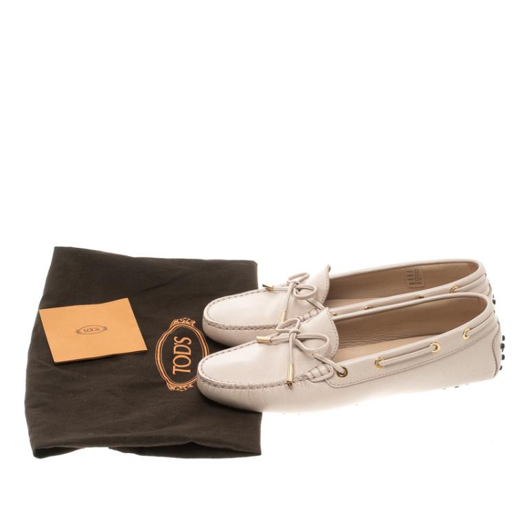 Pre Owned Tod's Blush Pink Leather Bow Loafers Size 39