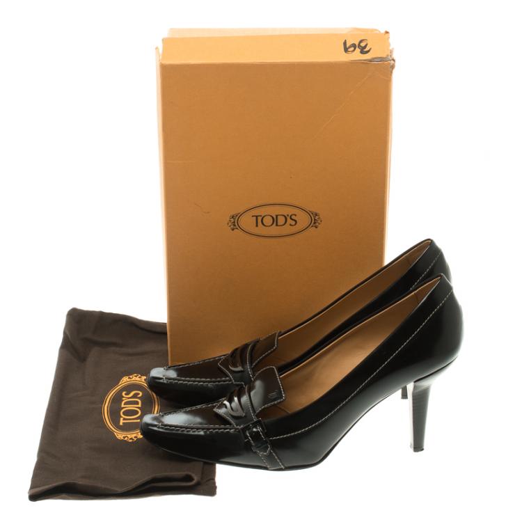 Pre Owned Tod's Black Leather Pointed Toe Loafer Pumps Size 39
