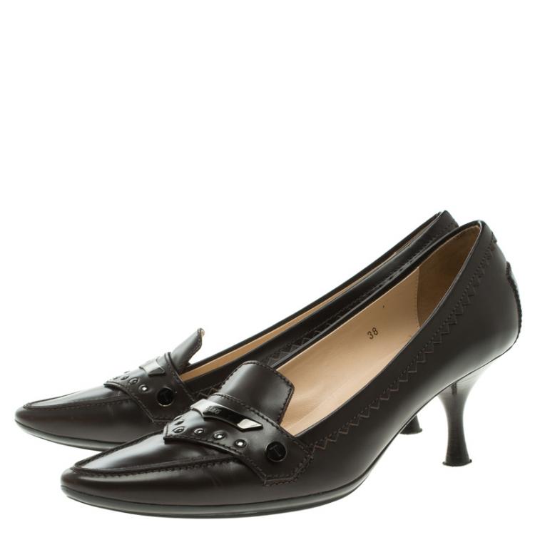 Pre Owned Tod's Brown Leather Pointed Toe Loafer Pumps Size 38