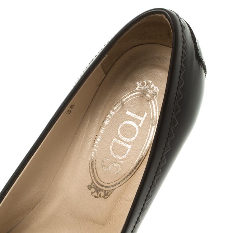 Pre Owned Tod's Brown Leather Pointed Toe Loafer Pumps Size 38