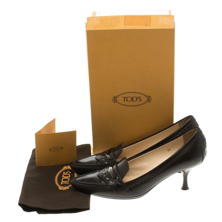 Pre Owned Tod's Brown Leather Pointed Toe Loafer Pumps Size 38