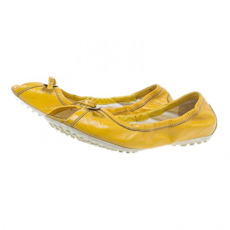 Pre Owned Tod's Yellow Patent Peep Toe Ballet Flats Size 38