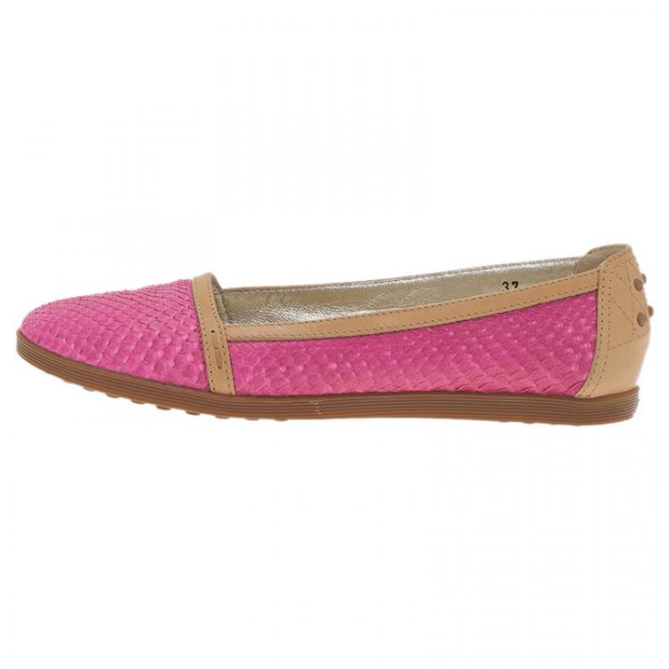 Pre Owned Tod's Pink Python Ballet Flats Size 37