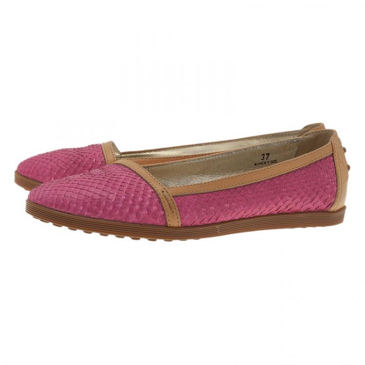 Pre Owned Tod's Pink Python Ballet Flats Size 37