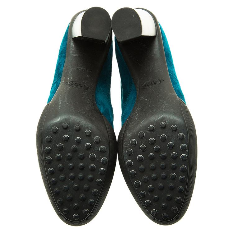Pre Owned Tod's Turquoise Suede Lace Up  Boots Size 39.5