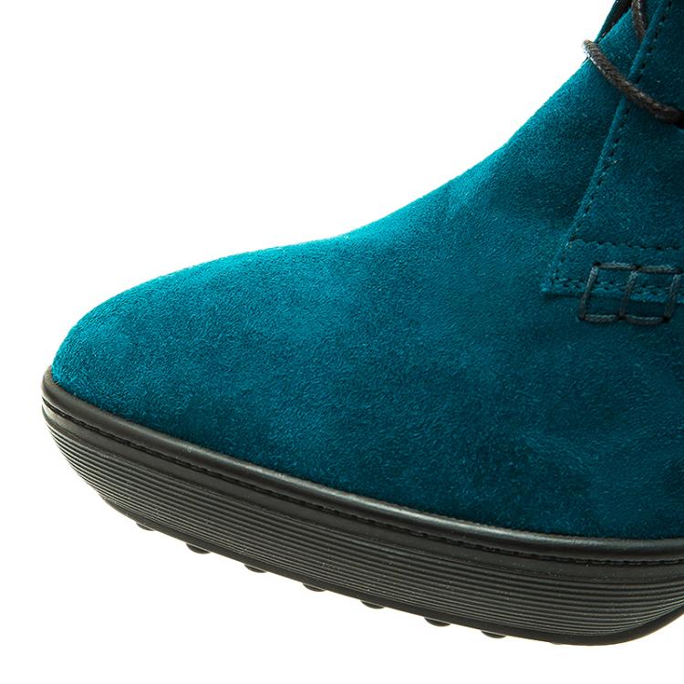 Pre Owned Tod's Turquoise Suede Lace Up  Boots Size 39.5