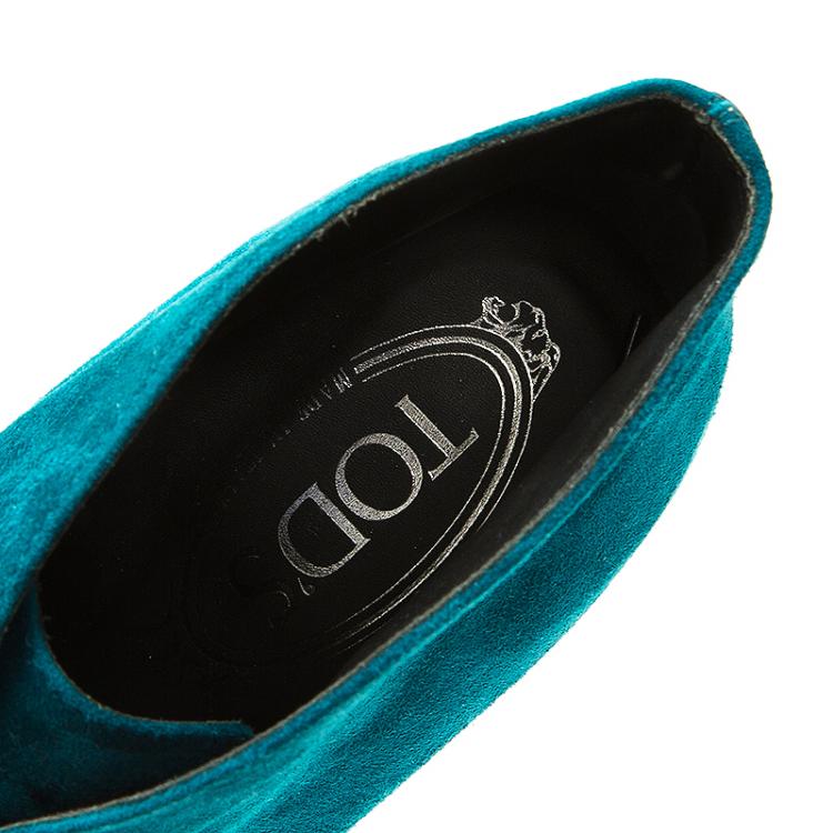 Pre Owned Tod's Turquoise Suede Lace Up  Boots Size 39.5
