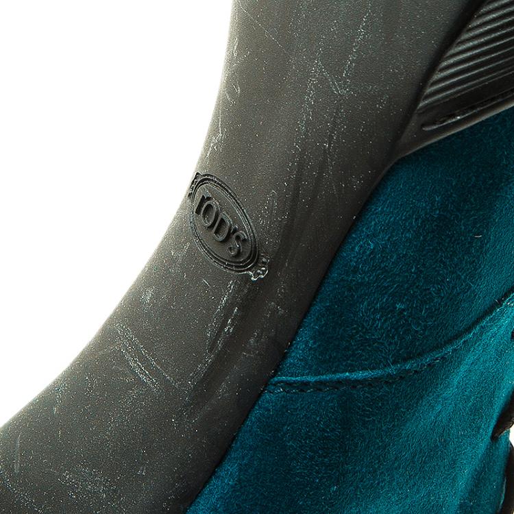 Pre Owned Tod's Turquoise Suede Lace Up  Boots Size 39.5